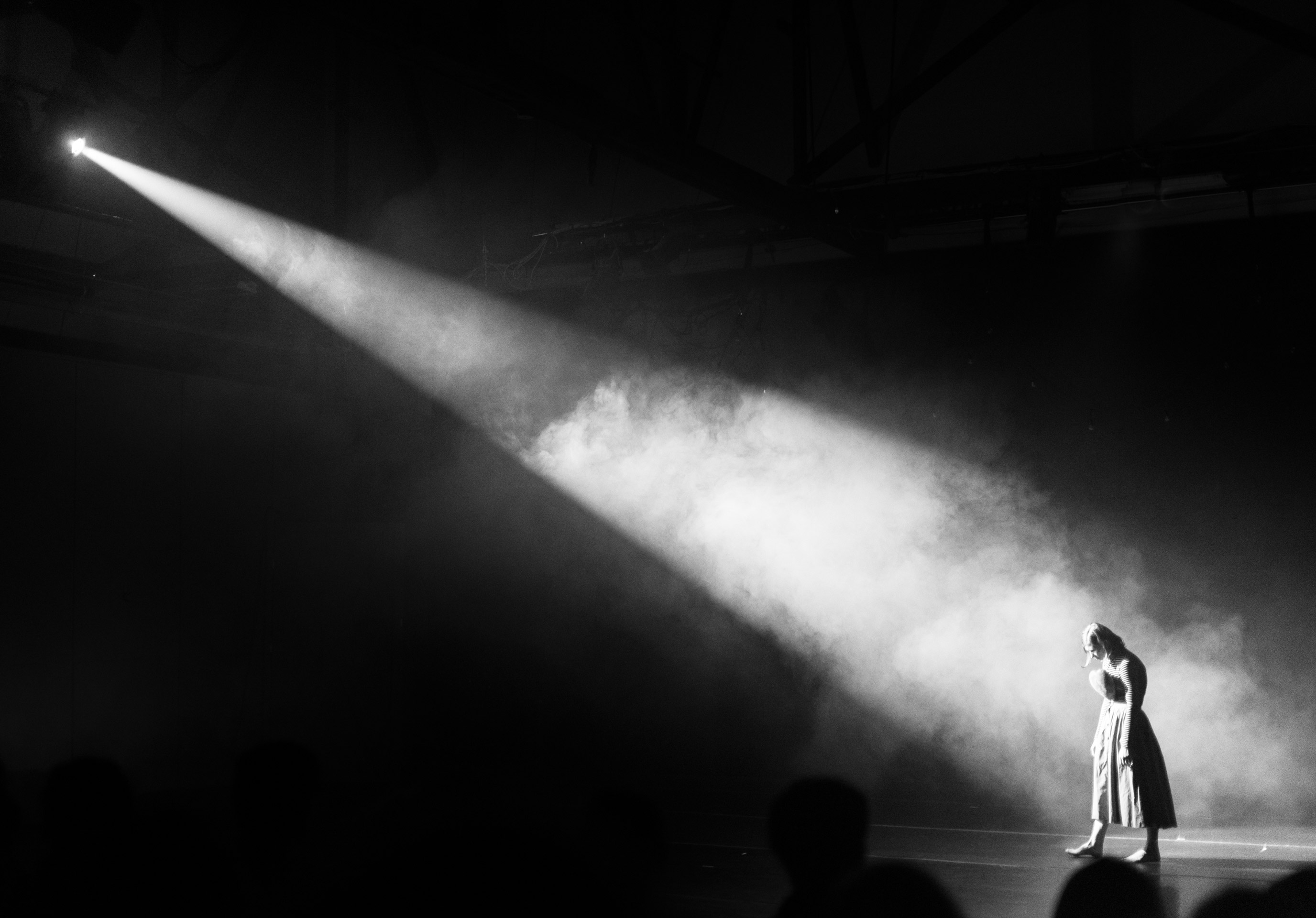 push/FOLD dancer Briley Jozwiak standing in fog at the AWOL Warehouse in Portland, Oregon | Photographer: Eric Valentine