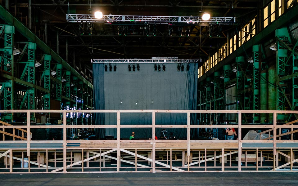 Old Moody Stages in preparation for push/FOLD's performance of 'Early' in the Barge Building at Zidell Yards in Portland, Oregon during a collaboration with Portland Opera and Portland State University | Photography: Samuel Hobbs
